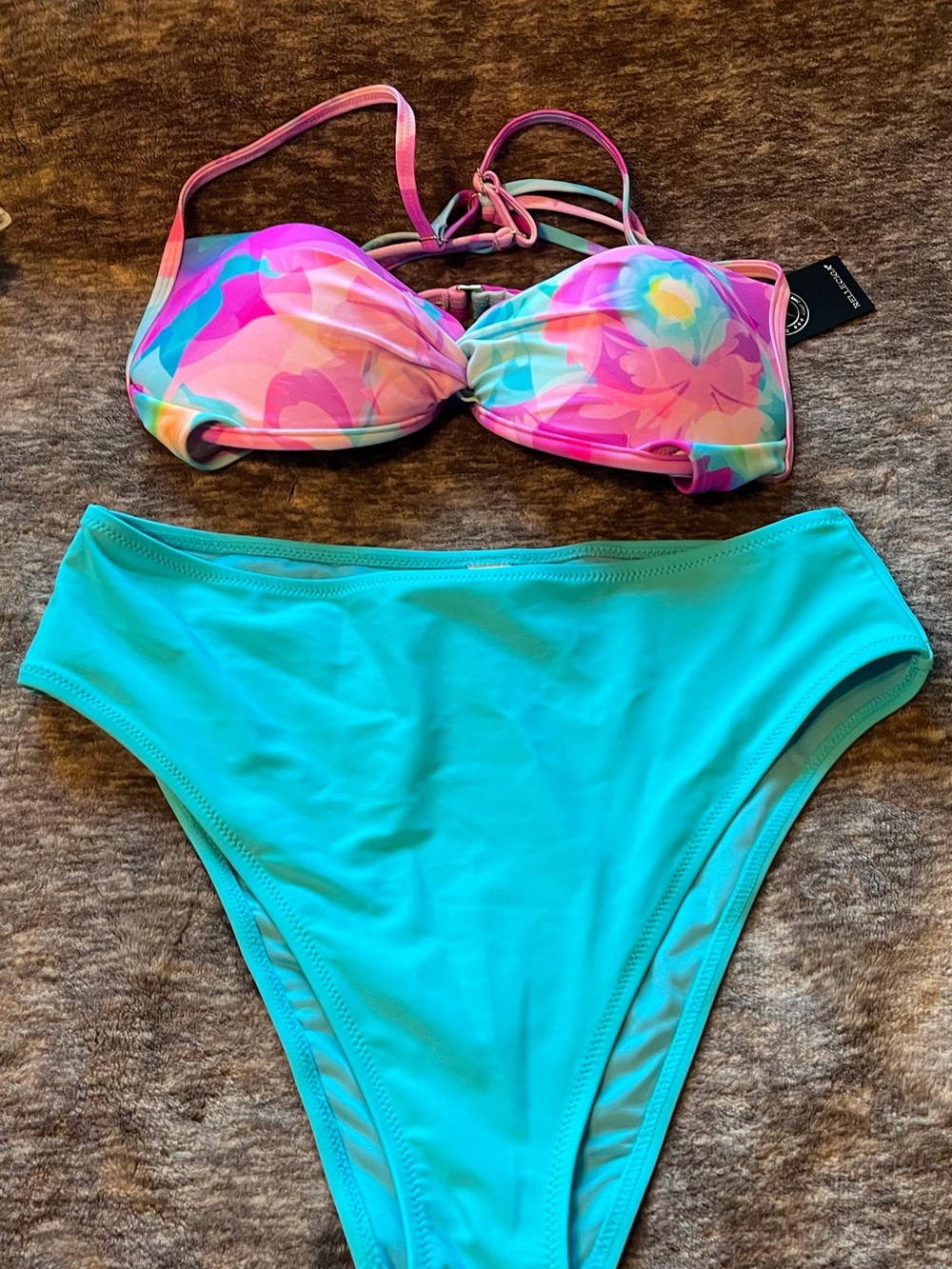New RELLECIGA Pink & Aqua Strappy Swim top and blue bottoms
